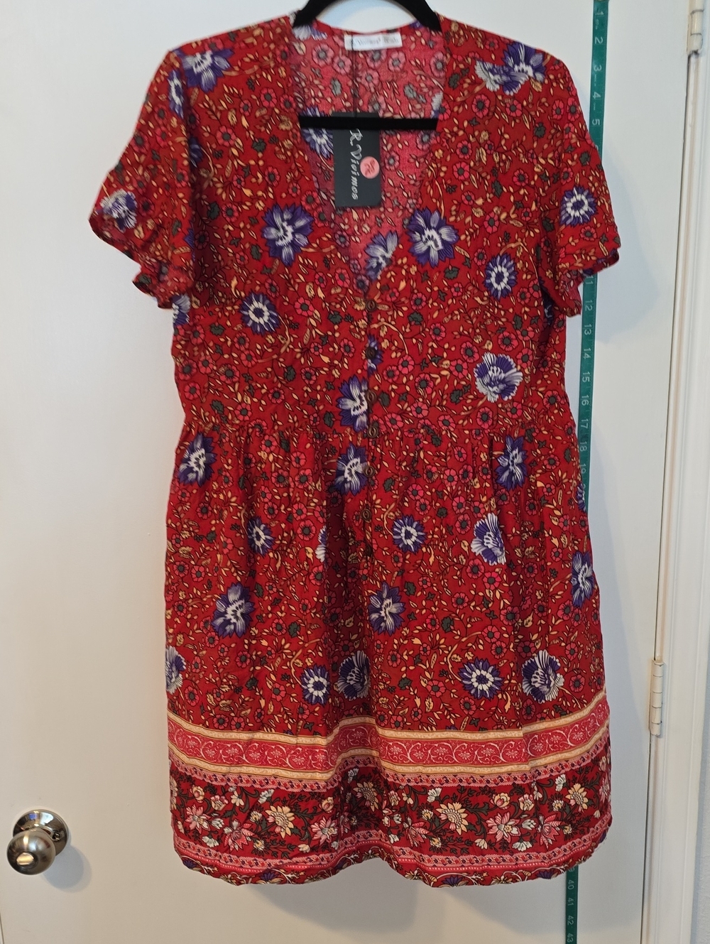 Red Floral Mini Dress with Button Front